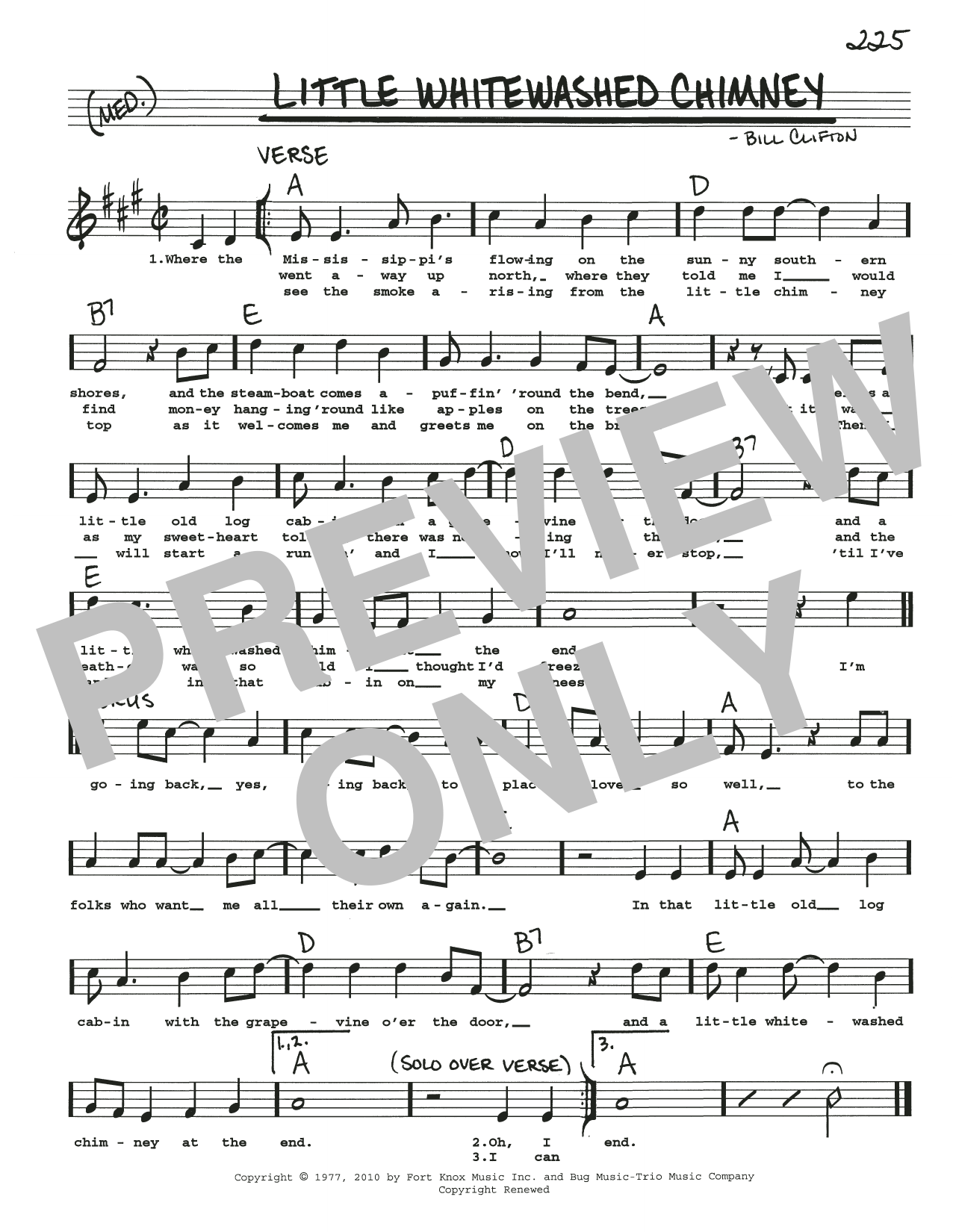 Bill Clifton Little Whitewashed Chimney sheet music notes and chords arranged for Real Book – Melody, Lyrics & Chords