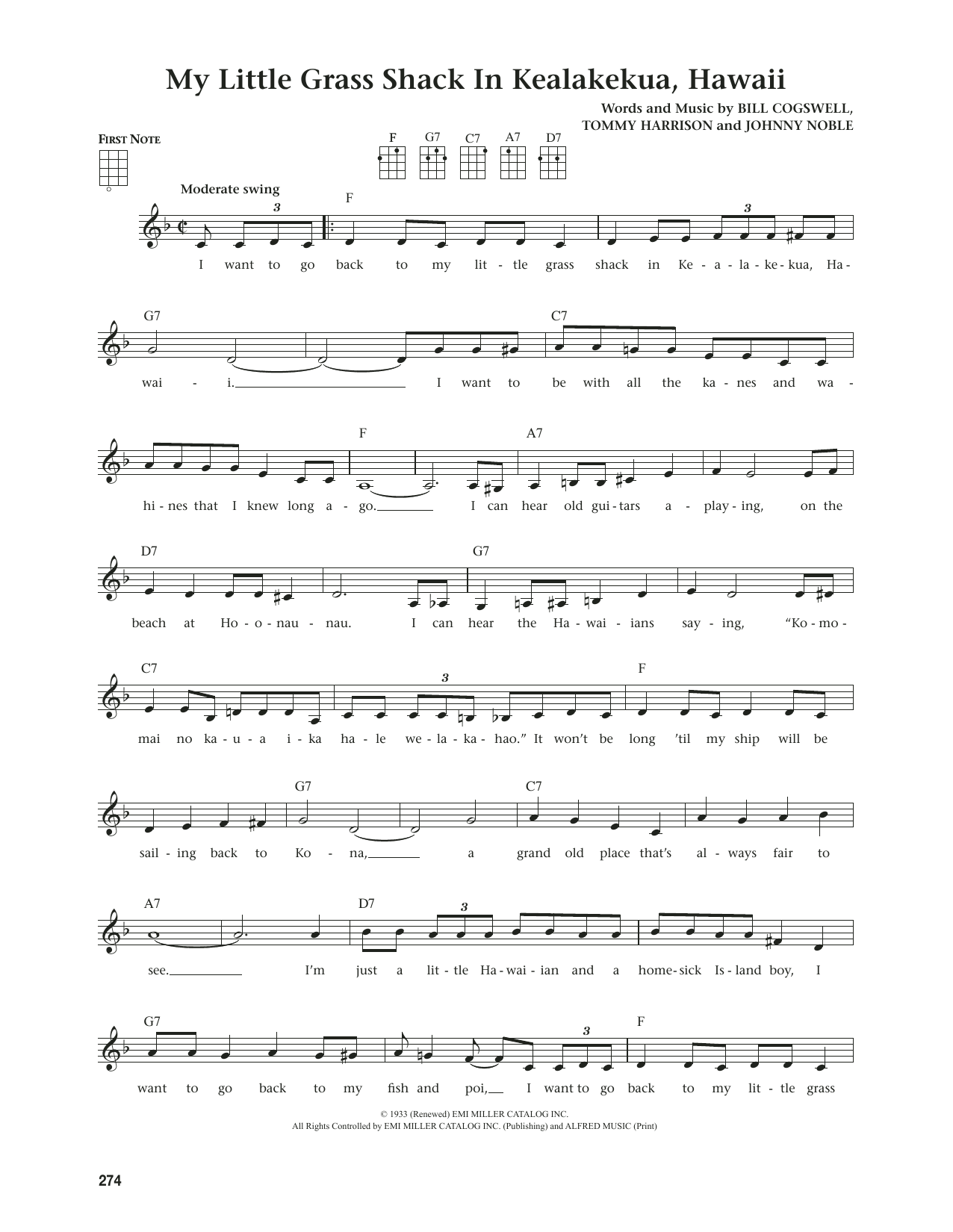 Bill Cogswell My Little Grass Shack In Kealakekua, Hawaii (from The Daily Ukulele) (arr. Jim Beloff) sheet music notes and chords arranged for Ukulele