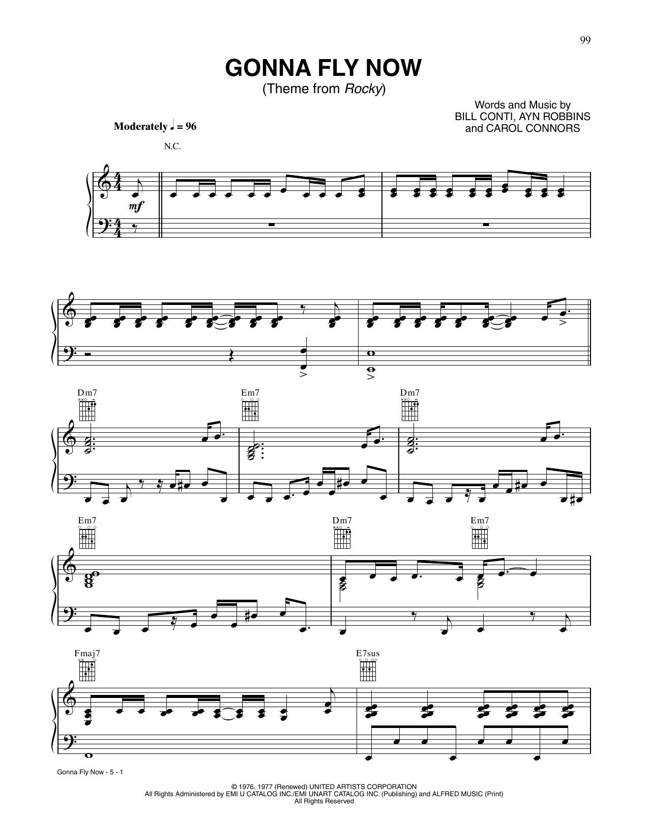 Bill Conti Gonna Fly Now (from Rocky) sheet music notes and chords arranged for Piano, Vocal & Guitar Chords (Right-Hand Melody)