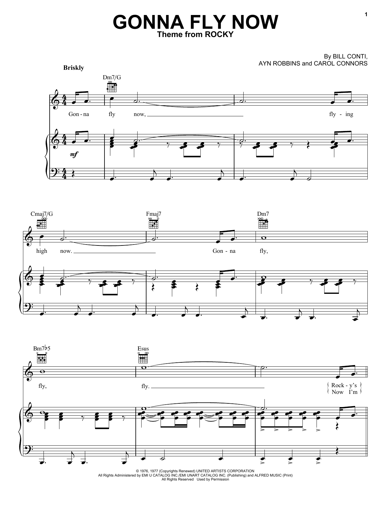 Bill Conti Gonna Fly Now (Theme from Rocky) sheet music notes and chords arranged for Piano, Vocal & Guitar Chords (Right-Hand Melody)