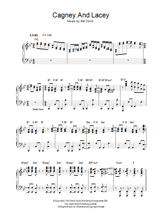 Bill Conti Theme from Cagney And Lacey sheet music notes and chords arranged for Piano Solo