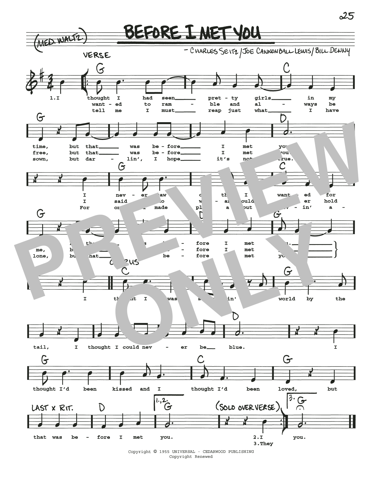 Bill Denny Before I Met You sheet music notes and chords arranged for Real Book – Melody, Lyrics & Chords