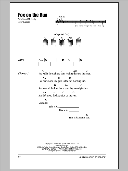 Bill Emerson Fox On The Run sheet music notes and chords arranged for Guitar Chords/Lyrics