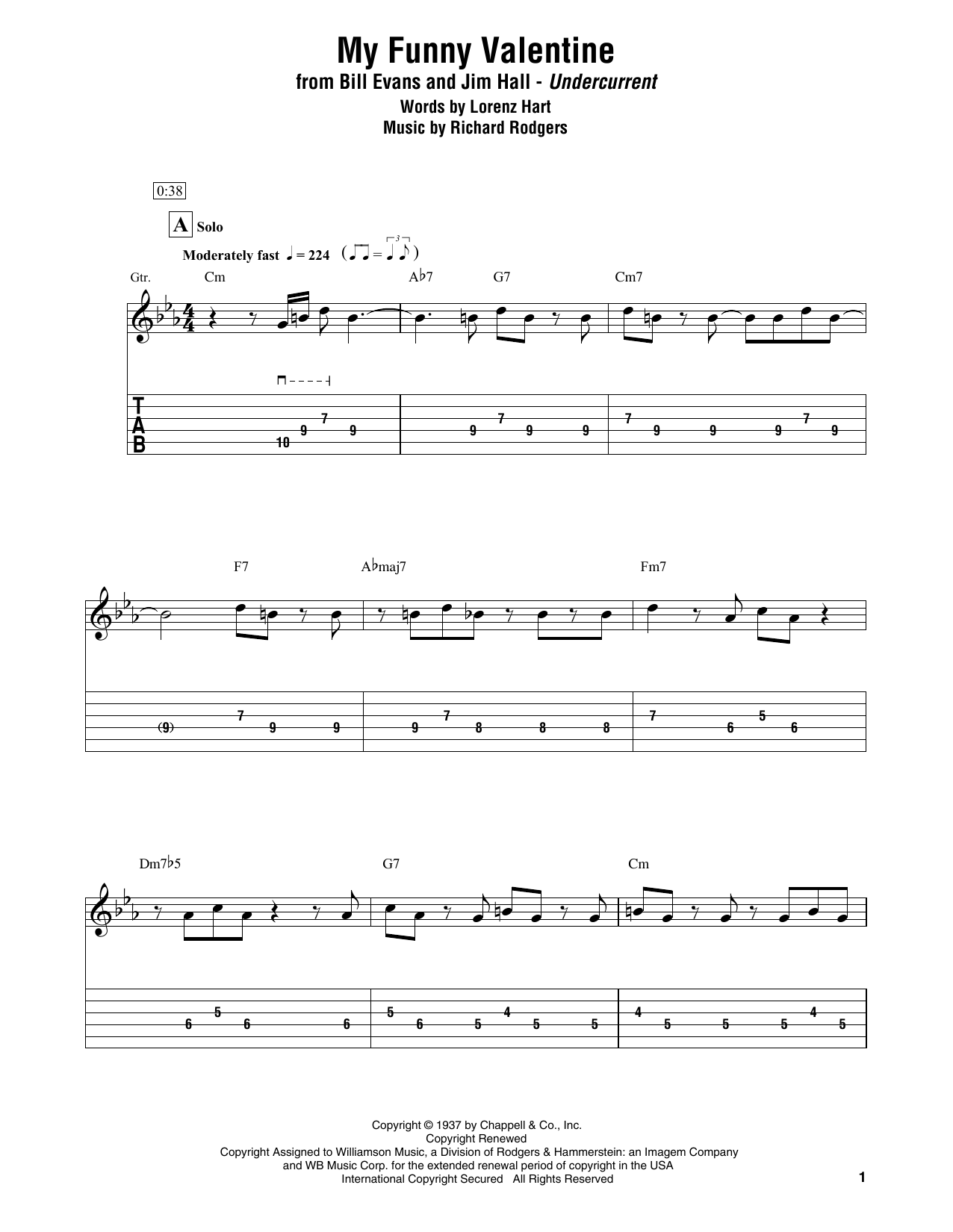 Bill Evans & Jim Hall My Funny Valentine sheet music notes and chords arranged for Electric Guitar Transcription