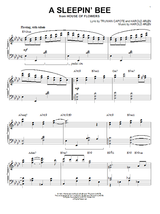 Bill Evans A Sleepin' Bee [Jazz version] (arr. Brent Edstrom) sheet music notes and chords arranged for Piano Solo