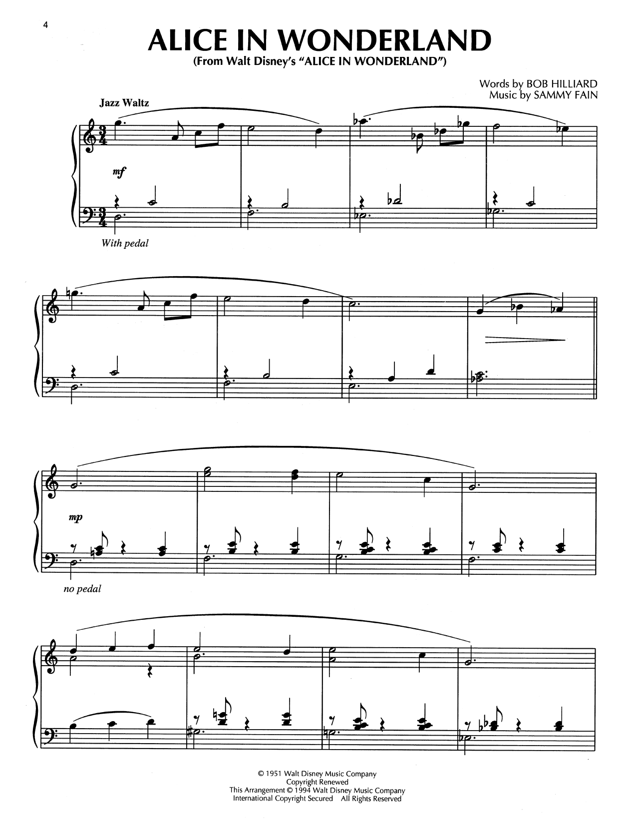 Bill Evans Alice In Wonderland (from Disney's Alice In Wonderland) (arr. Bill Boyd) sheet music notes and chords arranged for Piano Solo