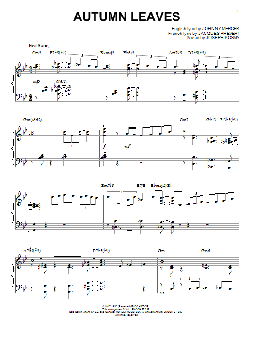 Bill Evans Autumn Leaves [Jazz version] (arr. Brent Edstrom) sheet music notes and chords arranged for Piano Solo
