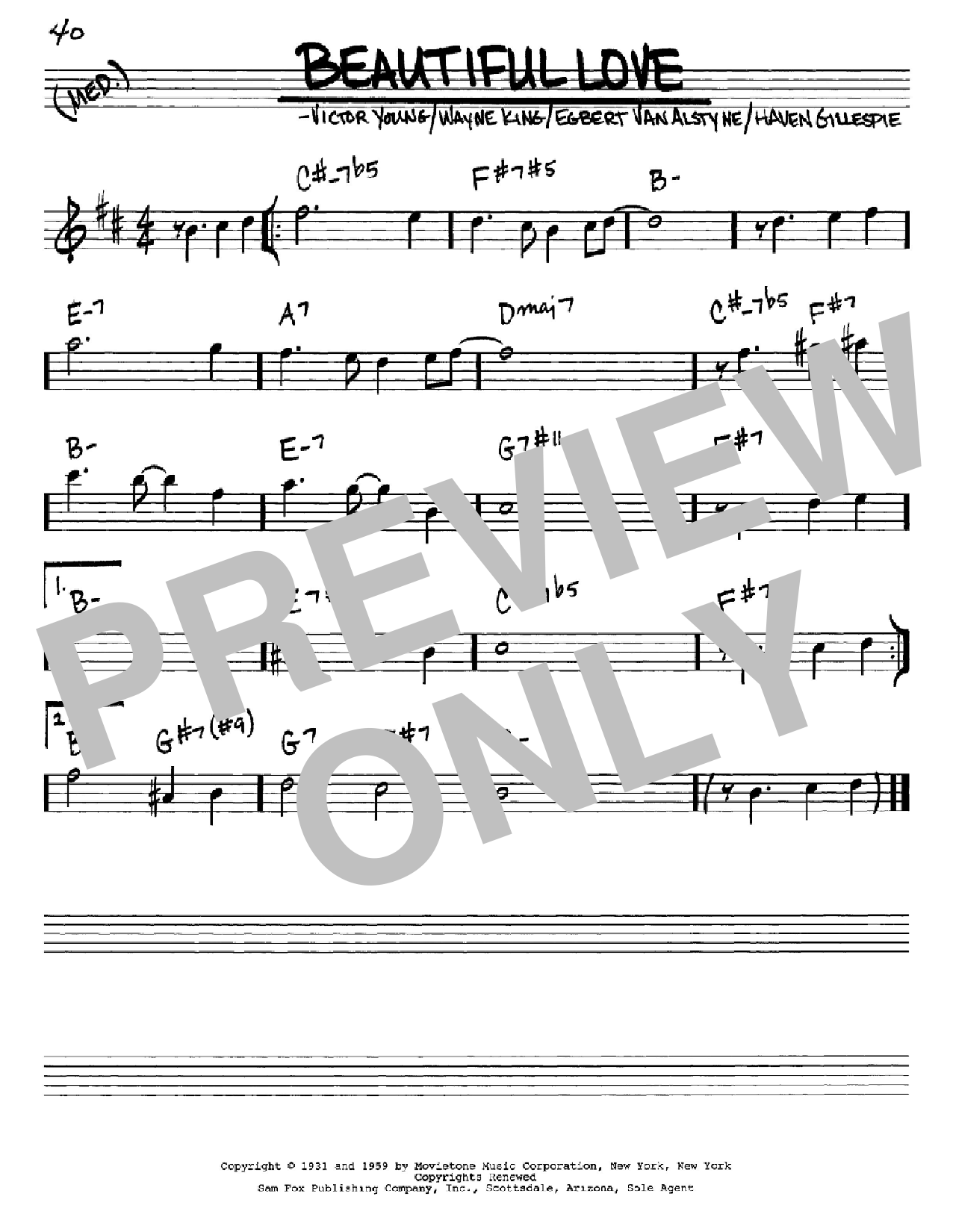 Bill Evans Beautiful Love sheet music notes and chords arranged for Real Book – Melody & Chords – Bb Instruments