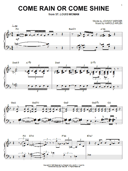 Bill Evans Come Rain Or Come Shine sheet music notes and chords arranged for Piano Solo