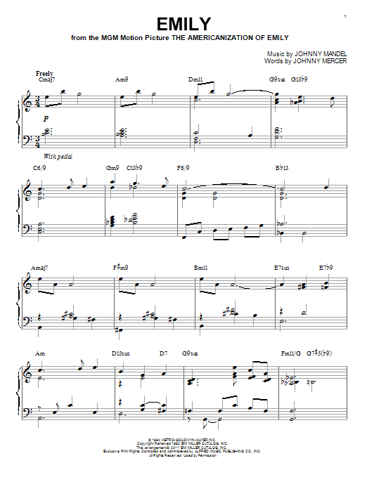 Bill Evans Emily [Jazz version] (arr. Brent Edstrom) sheet music notes and chords arranged for Piano Solo