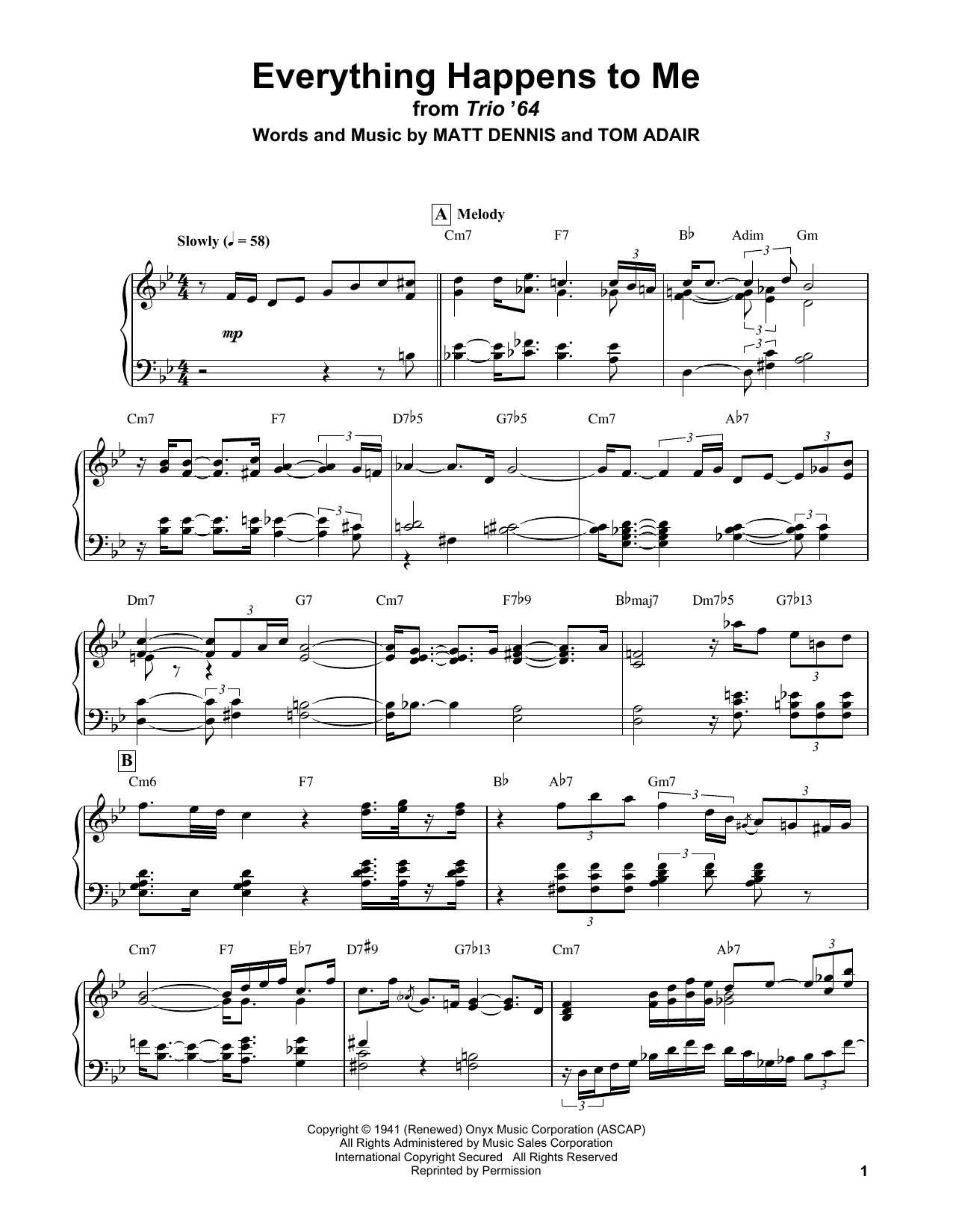 Bill Evans Everything Happens To Me sheet music notes and chords arranged for Piano Solo