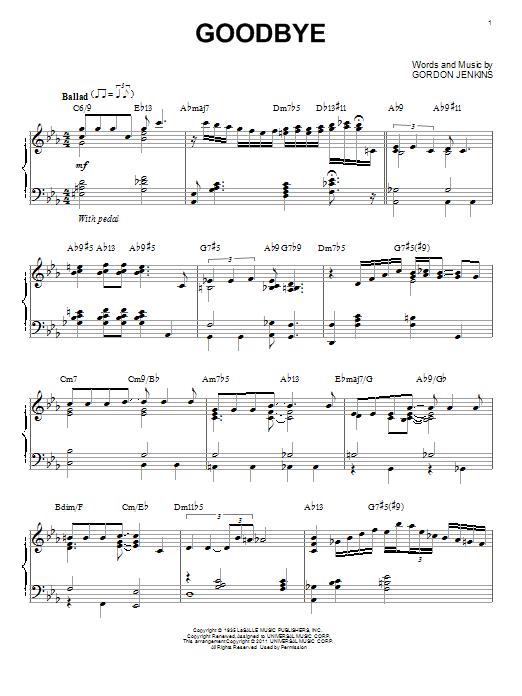 Bill Evans Goodbye [Jazz version] (arr. Brent Edstrom) sheet music notes and chords arranged for Piano Solo