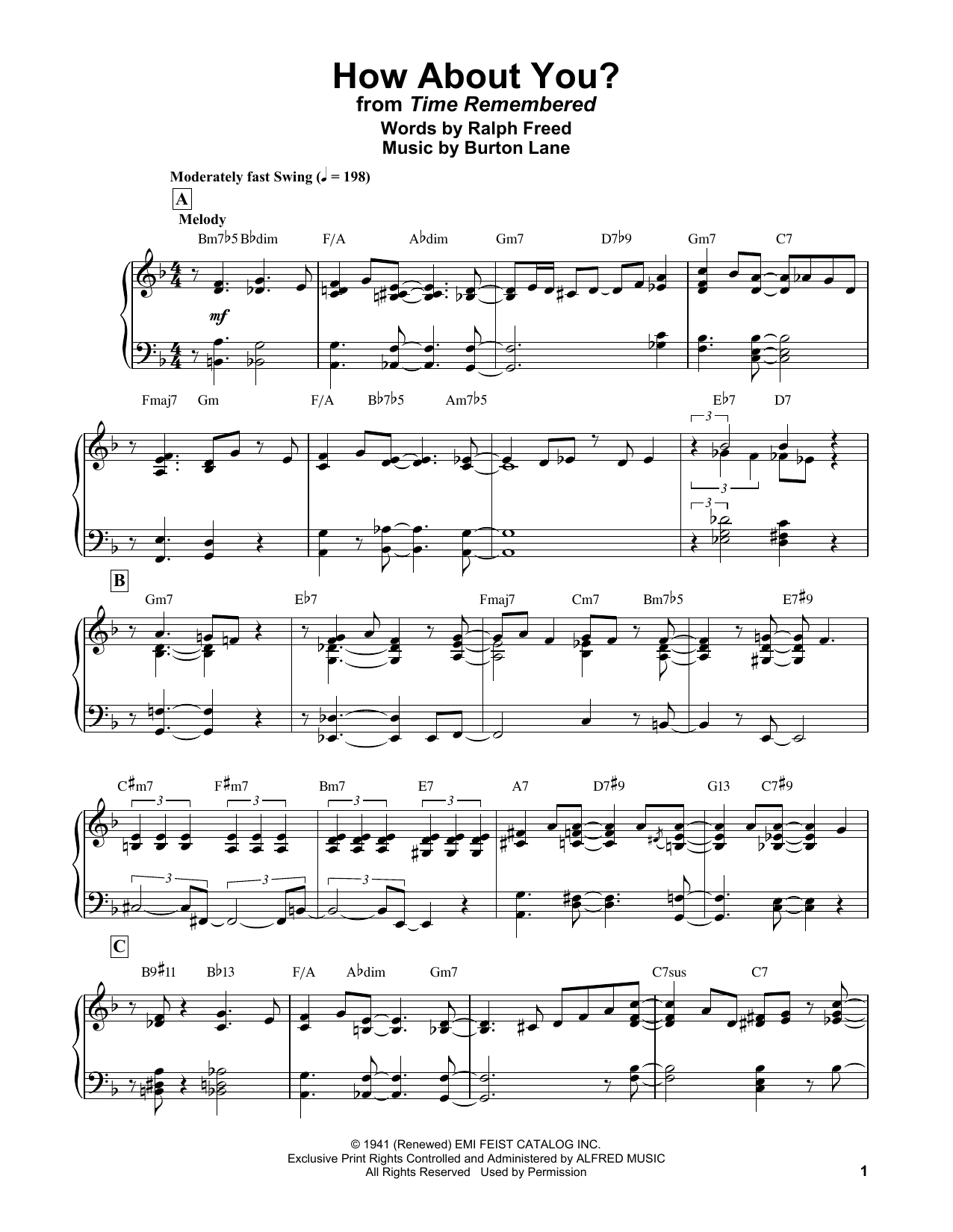 Bill Evans How About You? sheet music notes and chords arranged for Piano Solo