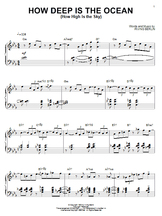 Bill Evans How Deep Is The Ocean (How High Is The Sky) sheet music notes and chords arranged for Piano Solo