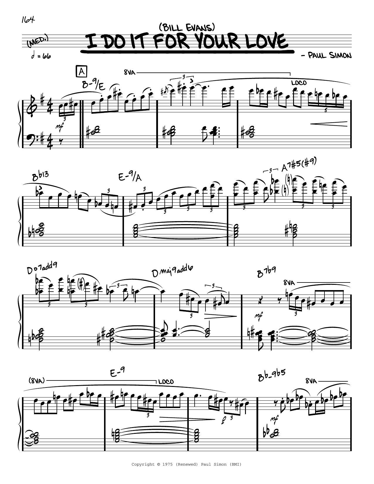 Bill Evans I Do It For Your Love (solo only) sheet music notes and chords arranged for Real Book – Melody & Chords