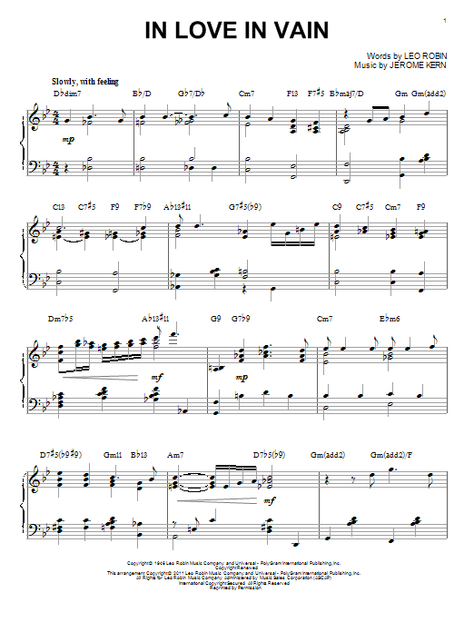 Bill Evans In Love In Vain [Jazz version] (arr. Brent Edstrom) sheet music notes and chords arranged for Piano Solo