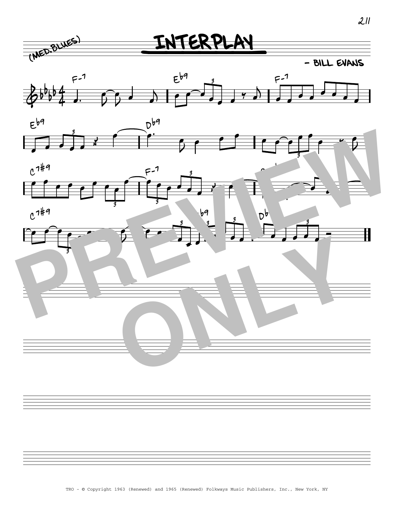 Bill Evans Interplay [Reharmonized version] (arr. Jack Grassel) sheet music notes and chords arranged for Real Book – Melody & Chords