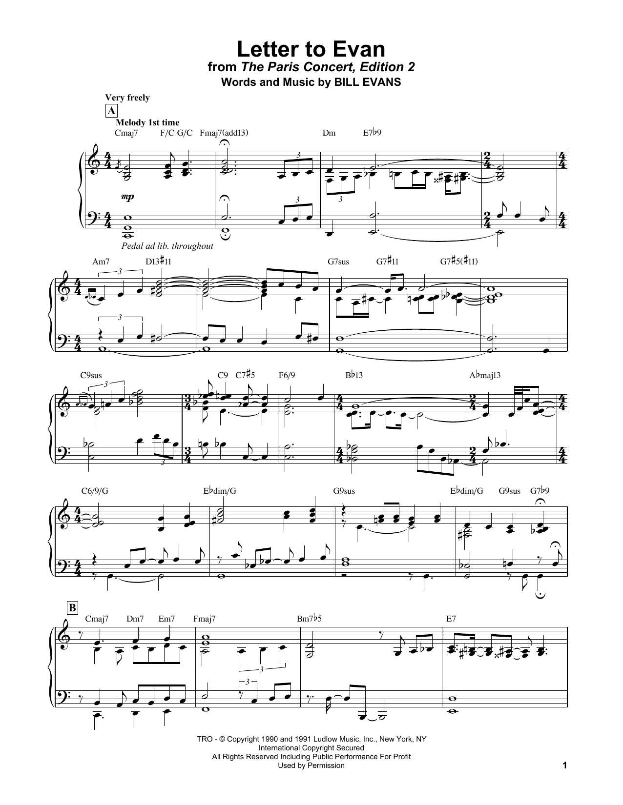 Bill Evans Letter To Evan sheet music notes and chords arranged for Real Book – Melody & Chords