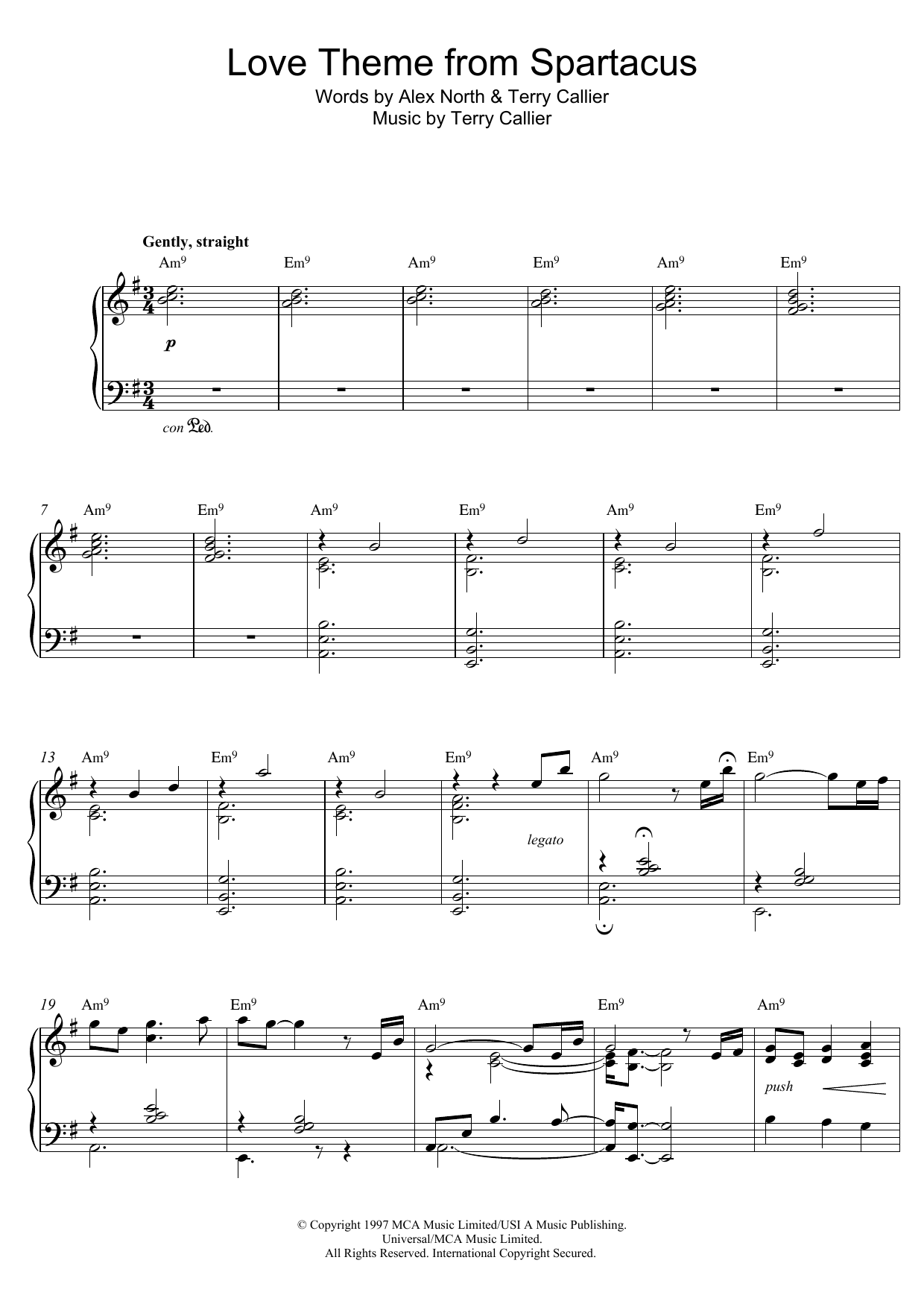 Bill Evans Love Theme From Spartacus sheet music notes and chords arranged for Piano Solo