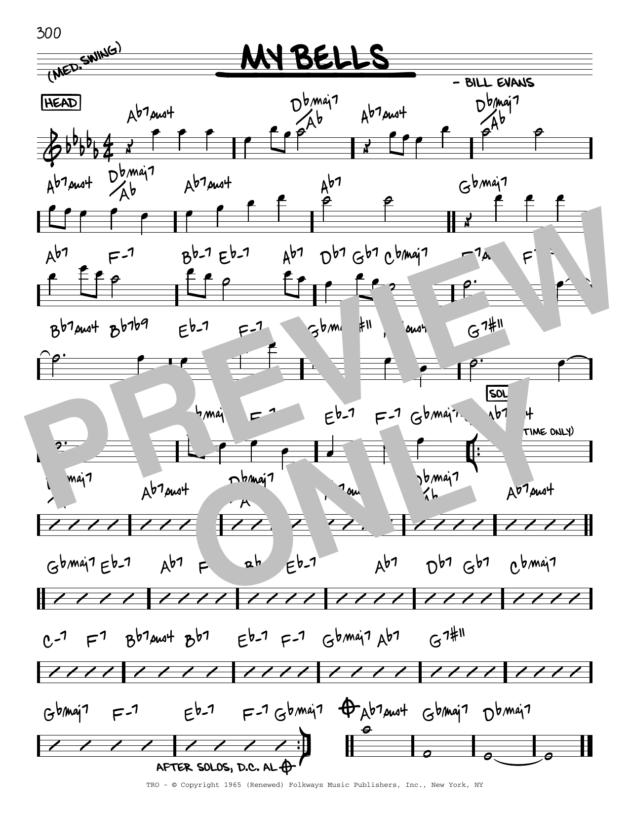 Bill Evans My Bells sheet music notes and chords arranged for Real Book – Melody & Chords