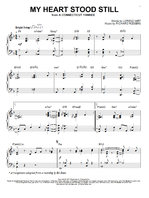 Bill Evans My Heart Stood Still [Jazz version] (arr. Brent Edstrom) sheet music notes and chords arranged for Piano Solo