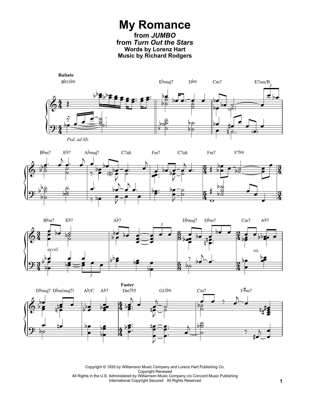 Bill Evans My Romance (from Jumbo) sheet music notes and chords arranged for Piano Solo