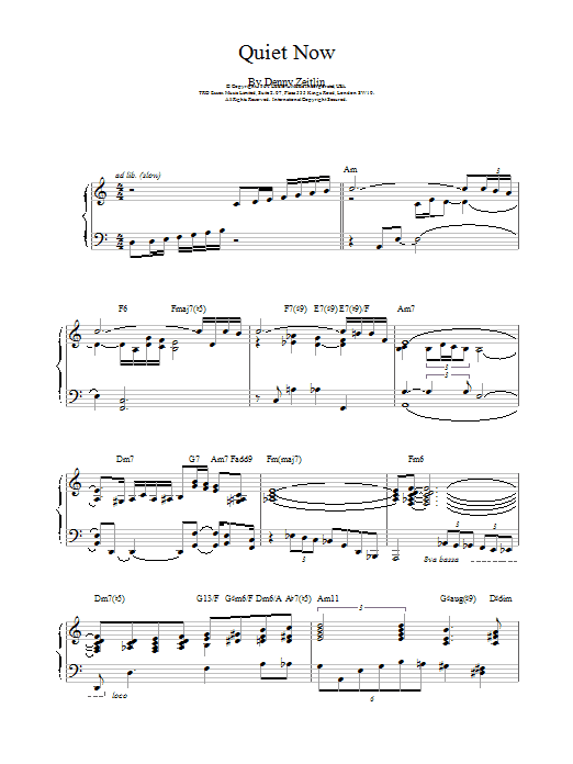 Bill Evans Quiet Now sheet music notes and chords arranged for Piano Solo
