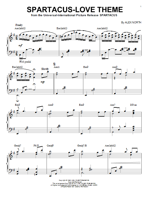 Bill Evans Spartacus - Love Theme [Jazz version] (arr. Brent Edstrom) sheet music notes and chords arranged for Piano Solo