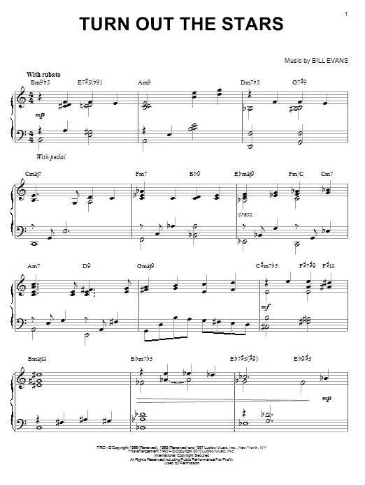 Bill Evans Turn Out The Stars (arr. Brent Edstrom) sheet music notes and chords arranged for Piano Solo