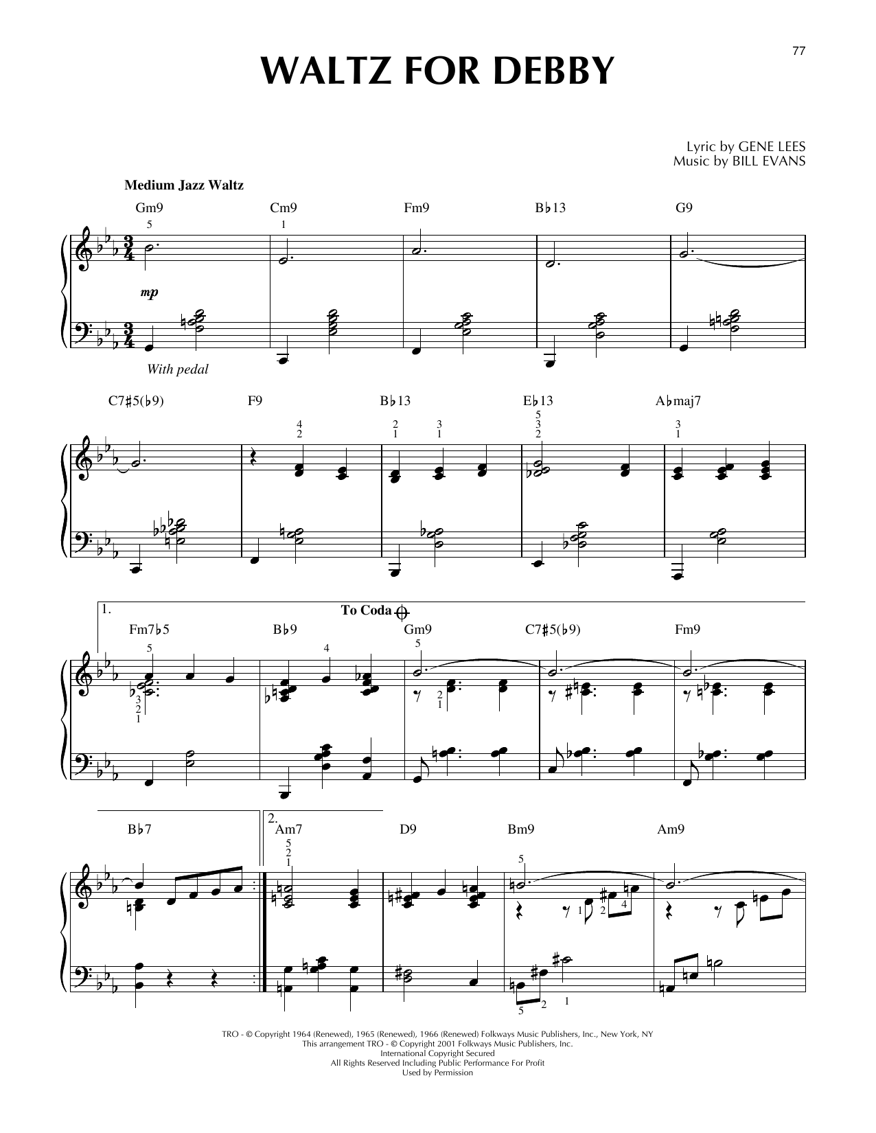 Bill Evans Waltz For Debby (arr. Brent Edstrom) [Jazz version] sheet music notes and chords arranged for Piano Solo