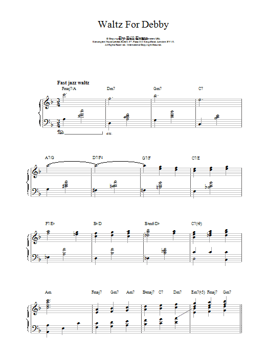 Bill Evans Waltz For Debby sheet music notes and chords arranged for Piano, Vocal & Guitar Chords (Right-Hand Melody)