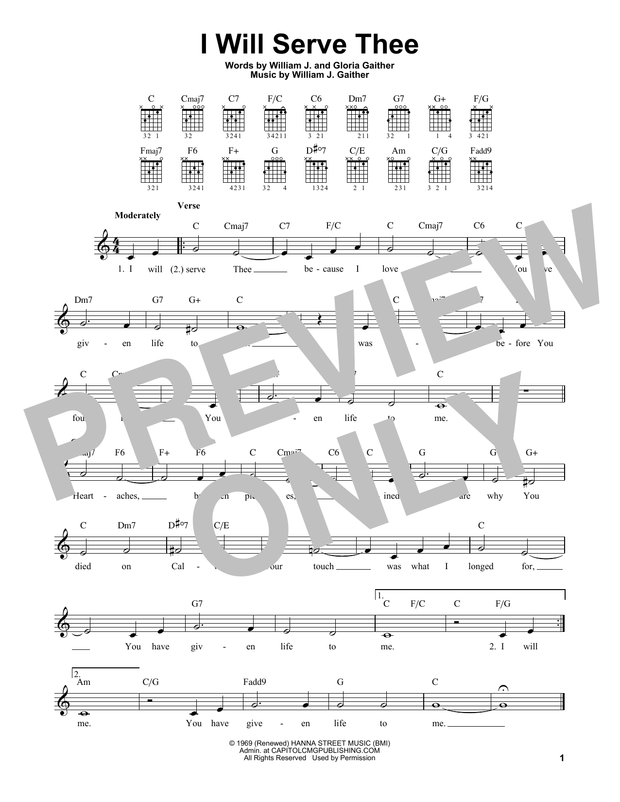 Bill Gaither I Will Serve Thee sheet music notes and chords arranged for Easy Guitar