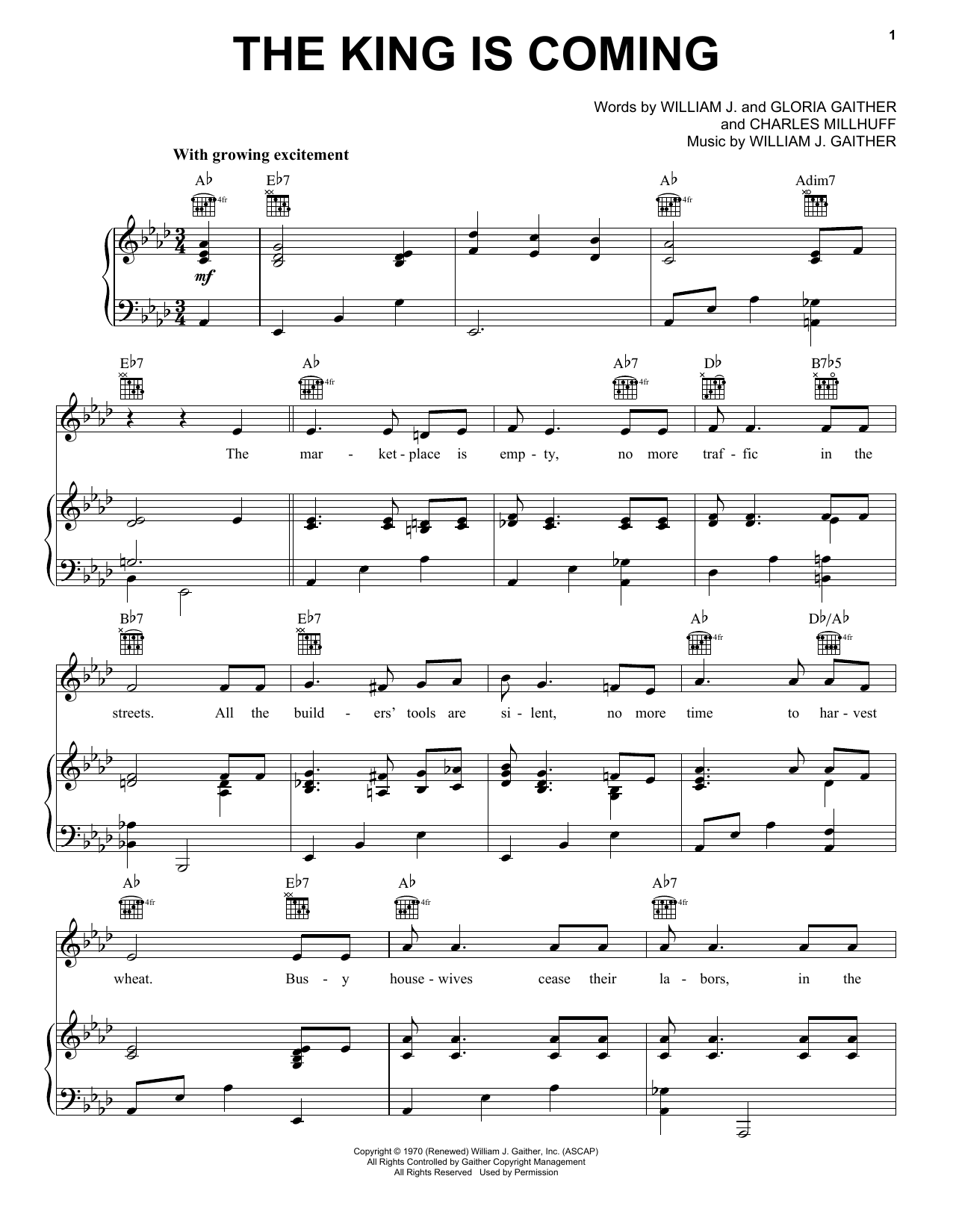 Gloria Gaither The King Is Coming sheet music notes and chords arranged for Piano, Vocal & Guitar Chords (Right-Hand Melody)