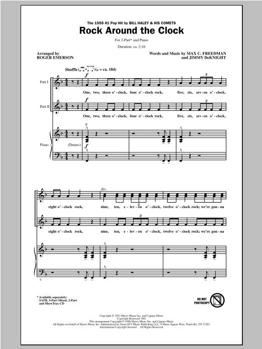 Bill Haley & His Comets Rock Around The Clock (arr. Roger Emerson) sheet music notes and chords arranged for 2-Part Choir