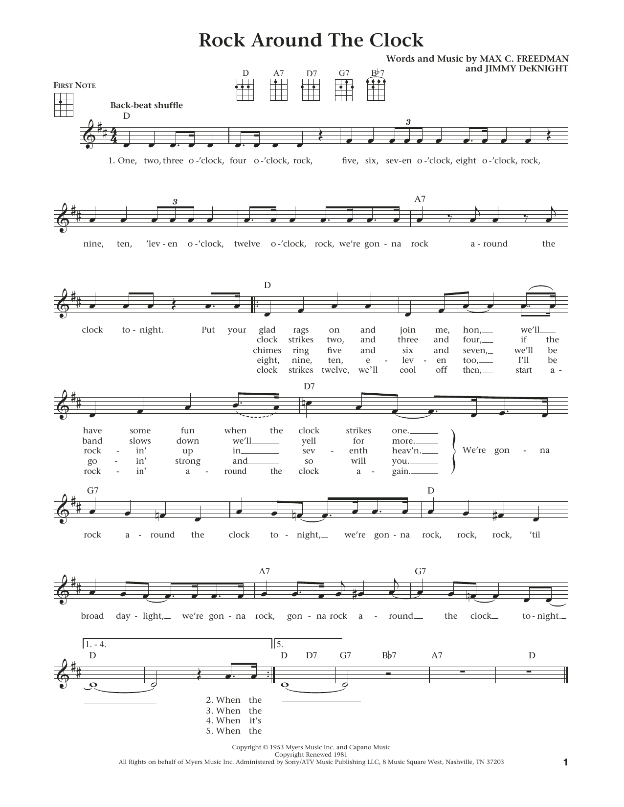 Bill Haley & His Comets Rock Around The Clock (from The Daily Ukulele) (arr. Liz and Jim Beloff) sheet music notes and chords arranged for Ukulele