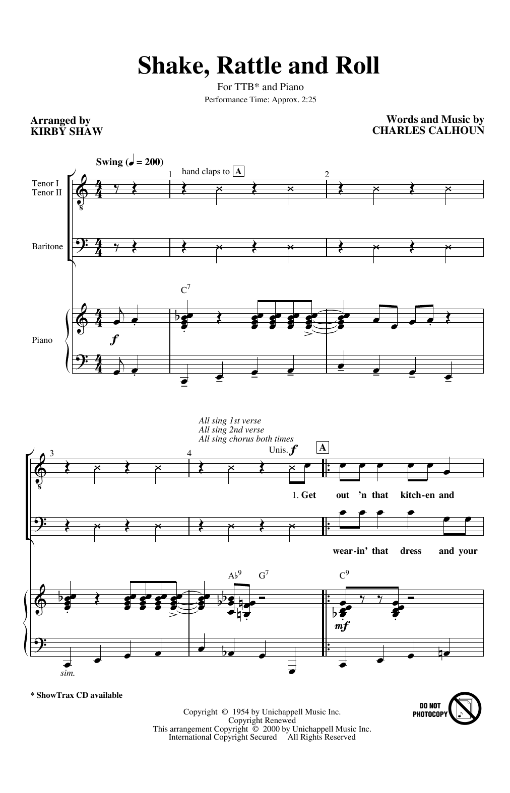Bill Haley & His Comets Shake, Rattle And Roll (arr. Kirby Shaw) sheet music notes and chords arranged for TTBB Choir