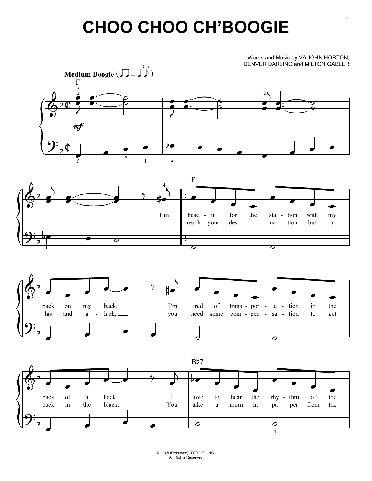 Bill Haley Choo Choo Ch' Boogie sheet music notes and chords arranged for Very Easy Piano