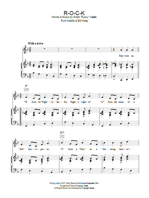 Bill Haley ROCK sheet music notes and chords arranged for Piano, Vocal & Guitar Chords