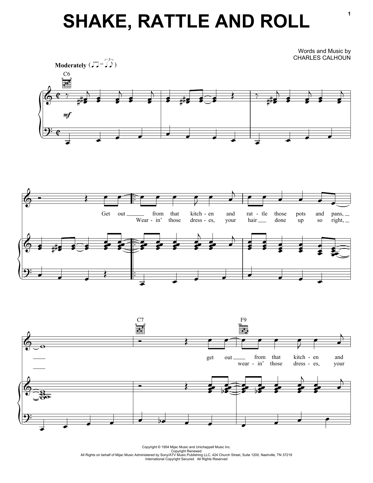 Bill Haley Shake, Rattle And Roll sheet music notes and chords arranged for Piano, Vocal & Guitar Chords (Right-Hand Melody)