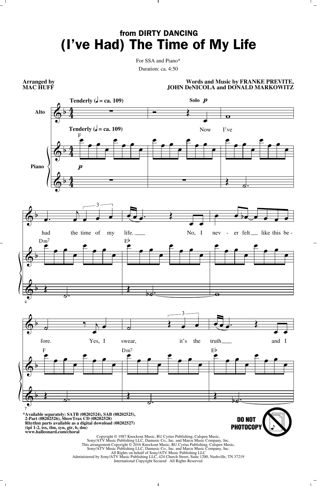 Bill Medley & Jennifer Warnes (I've Had) The Time Of My Life (arr. Mac Huff) sheet music notes and chords arranged for SAB Choir