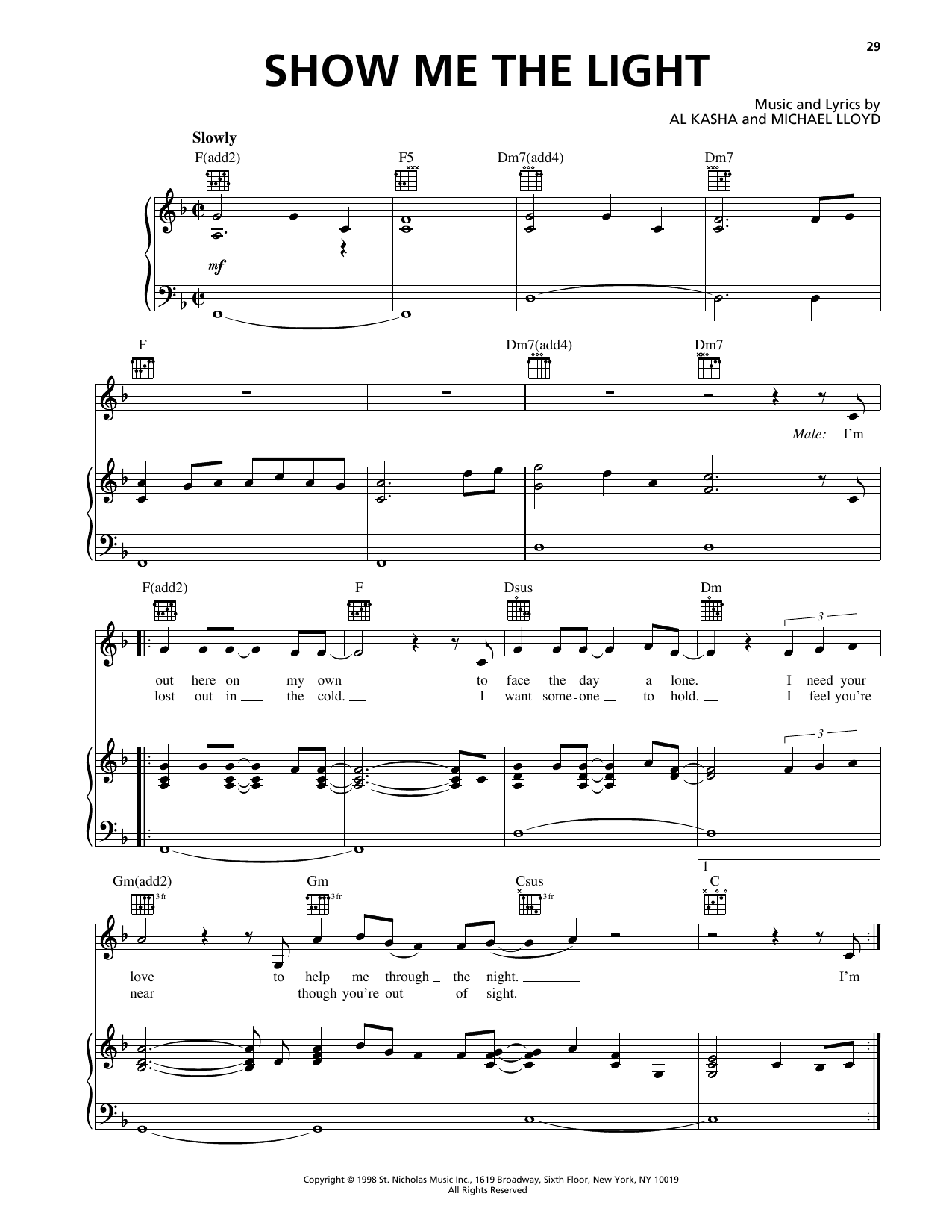 Bill Medley And Jennifer Warnes Show Me The Light (from Rudolph The Red Nosed Reindeer) sheet music notes and chords arranged for Piano, Vocal & Guitar Chords (Right-Hand Melody)