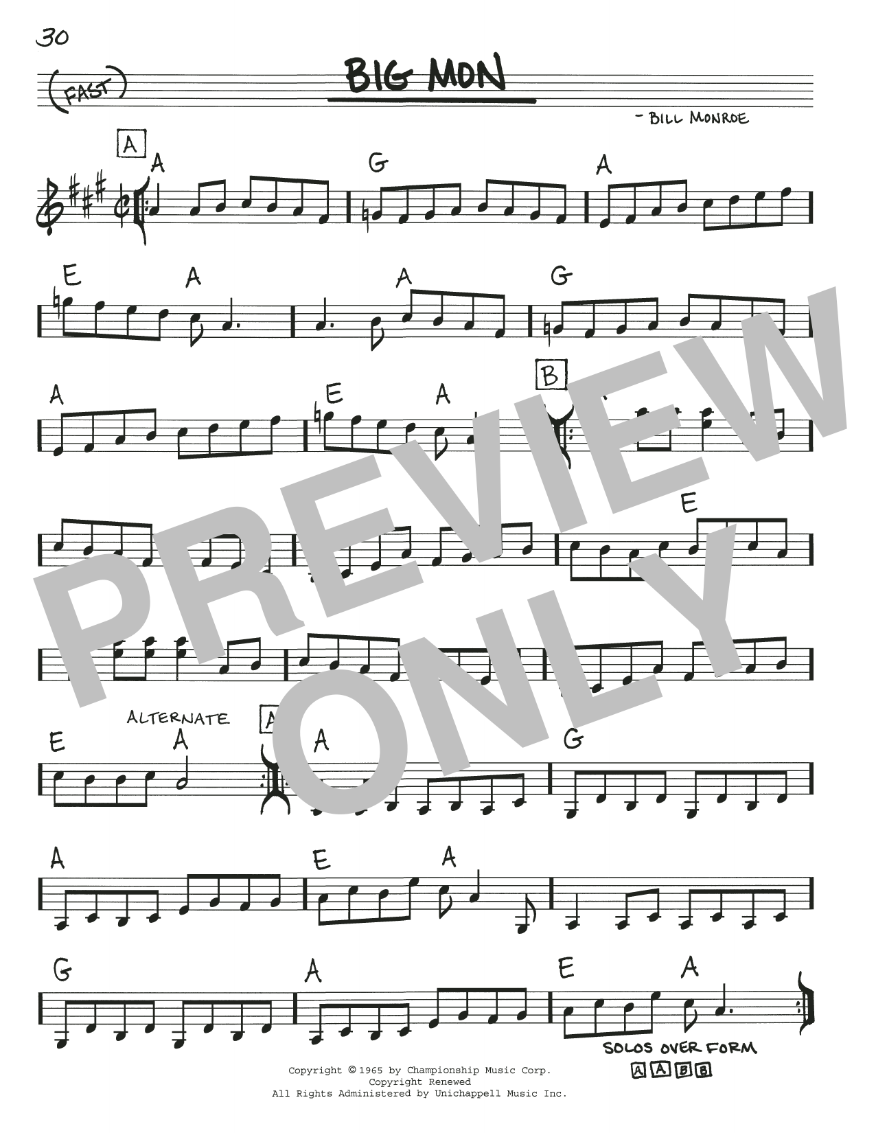 Bill Monroe Big Mon sheet music notes and chords arranged for Real Book – Melody, Lyrics & Chords