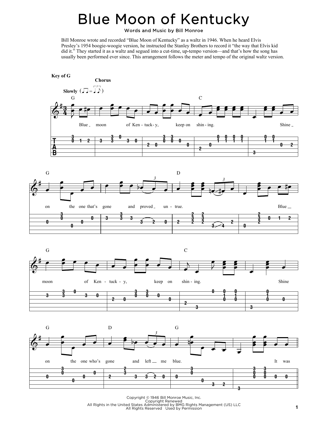 Bill Monroe Blue Moon Of Kentucky (arr. Fred Sokolow) sheet music notes and chords arranged for Banjo Tab