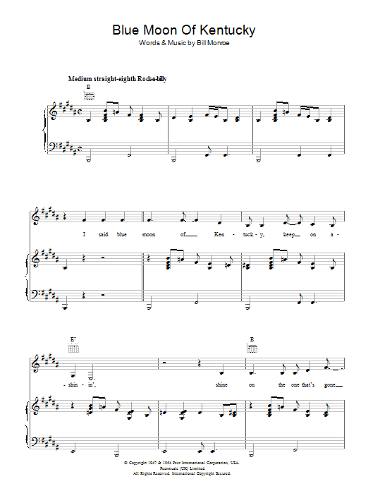 Bill Monroe Blue Moon Of Kentucky sheet music notes and chords arranged for ChordBuddy