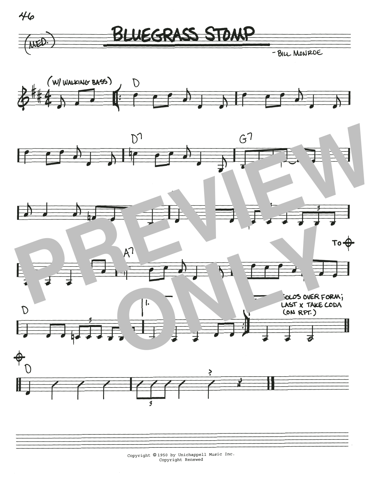 Bill Monroe Bluegrass Stomp sheet music notes and chords arranged for Real Book – Melody, Lyrics & Chords