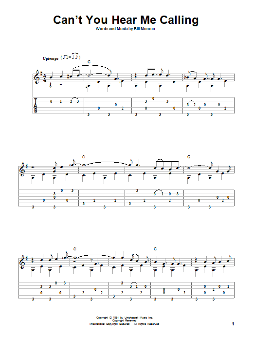 Bill Monroe Can't You Hear Me Callin' sheet music notes and chords arranged for Mandolin