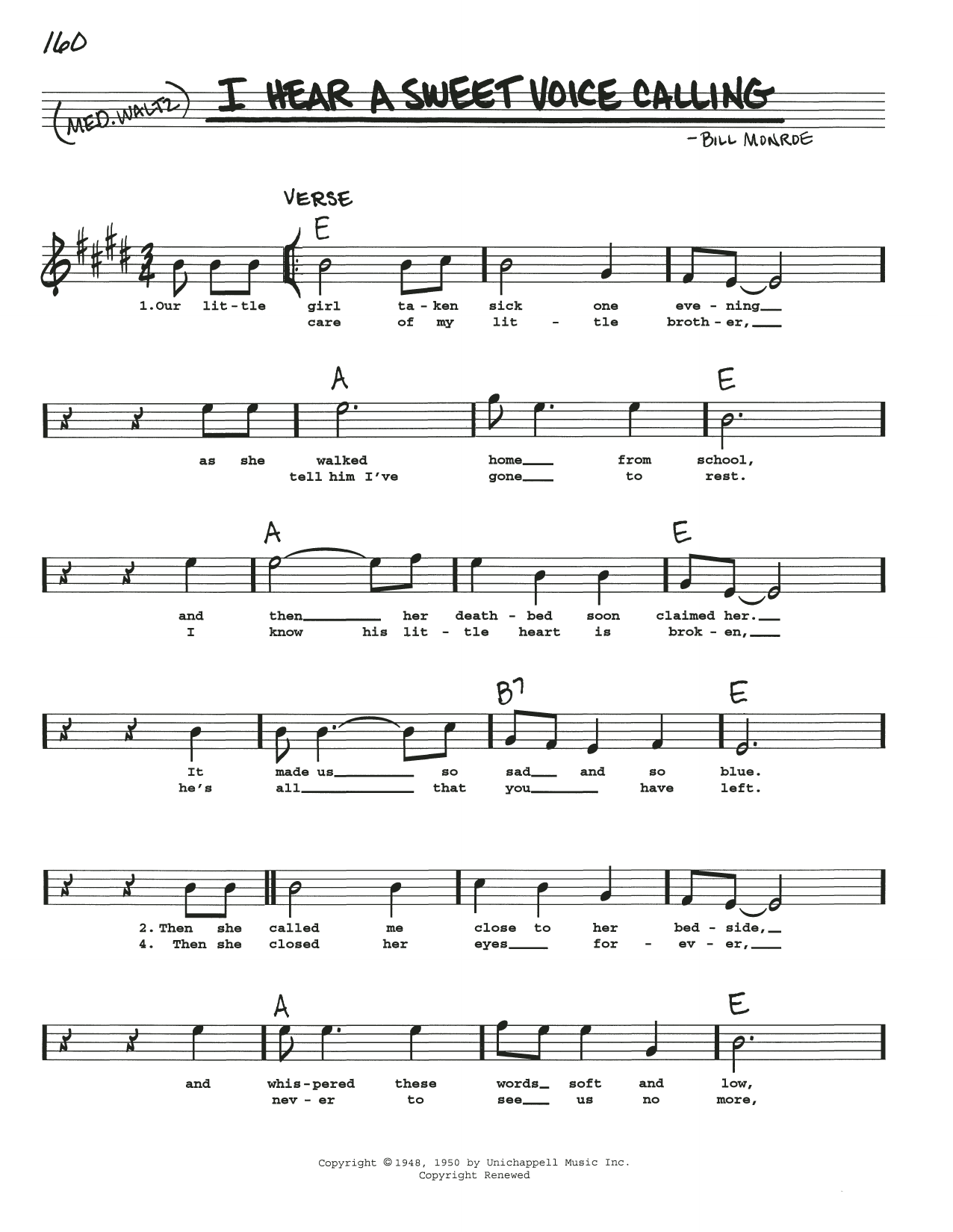 Bill Monroe I Hear A Sweet Voice Calling sheet music notes and chords arranged for Real Book – Melody, Lyrics & Chords