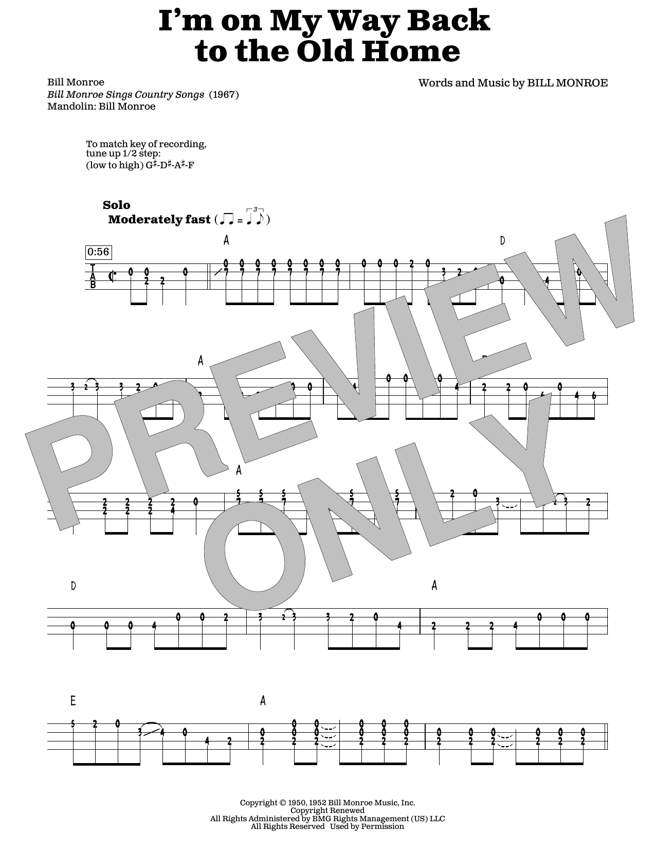 Bill Monroe I'm On My Way Back To The Old Home (arr. Fred Sokolow) sheet music notes and chords arranged for Mandolin
