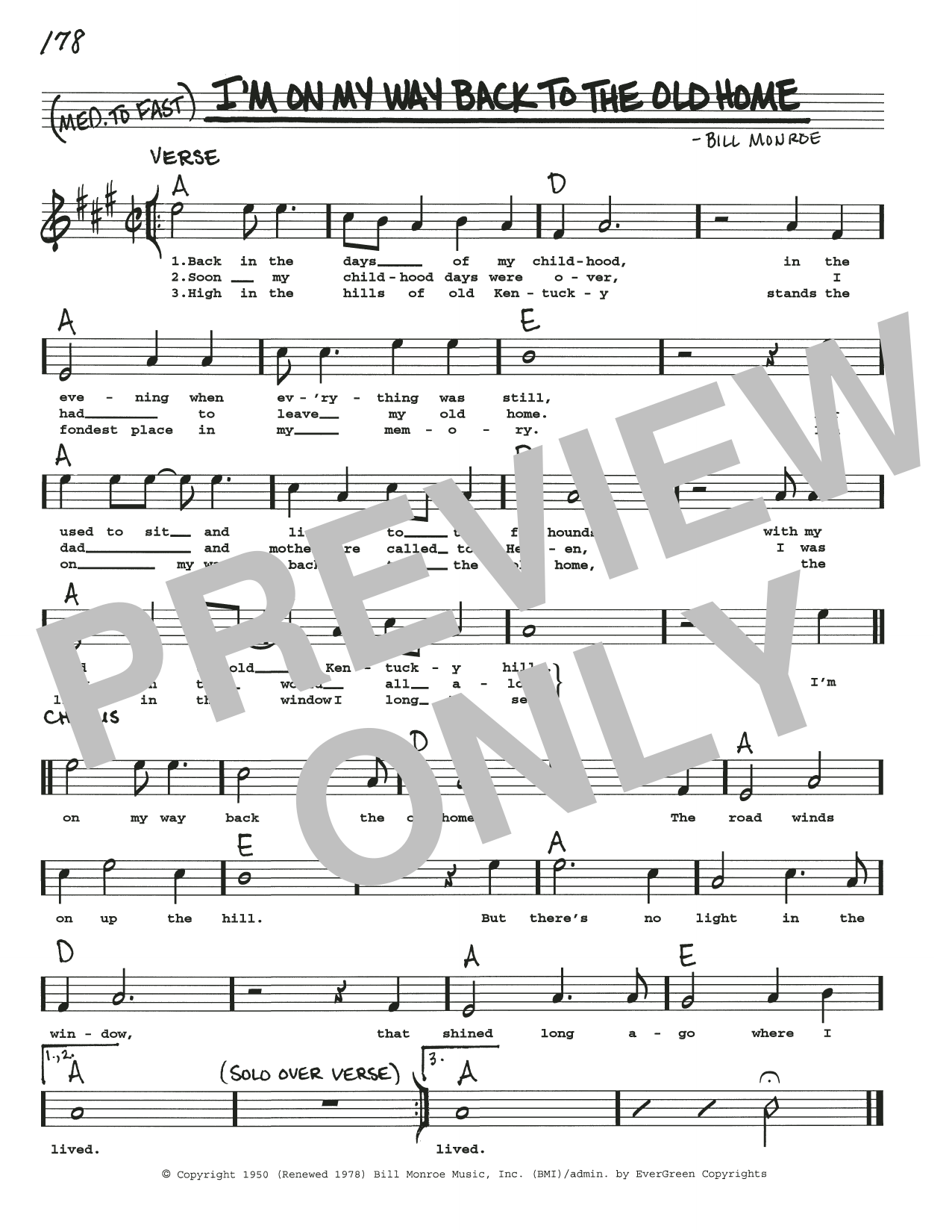 Bill Monroe I'm On My Way Back To The Old Home sheet music notes and chords arranged for Real Book – Melody, Lyrics & Chords
