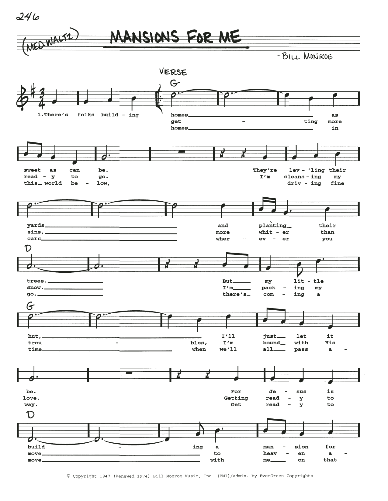 Bill Monroe Mansions For Me sheet music notes and chords arranged for Real Book – Melody, Lyrics & Chords